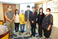 Photo with retiring and leaving colleagues. From left: Prof. Huang Hsuan-ying, Dr. Lam Shi-ying Joyce, Ms. Poon Lai-ha, Mr. Chung Lok-wai Steve (Chairperson of the College Staff Association, Prof. Chan Sun-On (College Head), Mrs. Lui Wong Kit-ming Kitty, Ms. Yik Choi-yee.